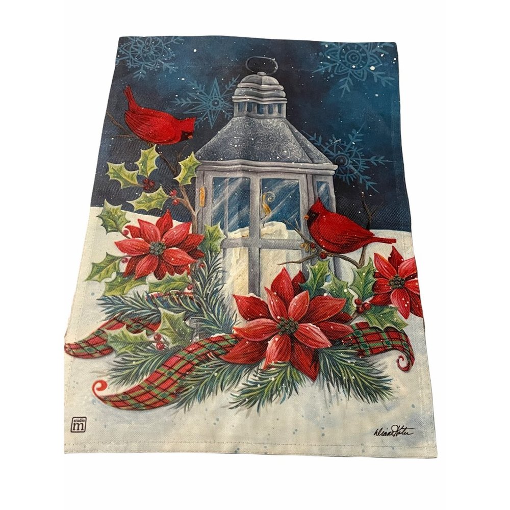 Studio M Garden Flag Cardinal Christmas Lantern Poinsettia